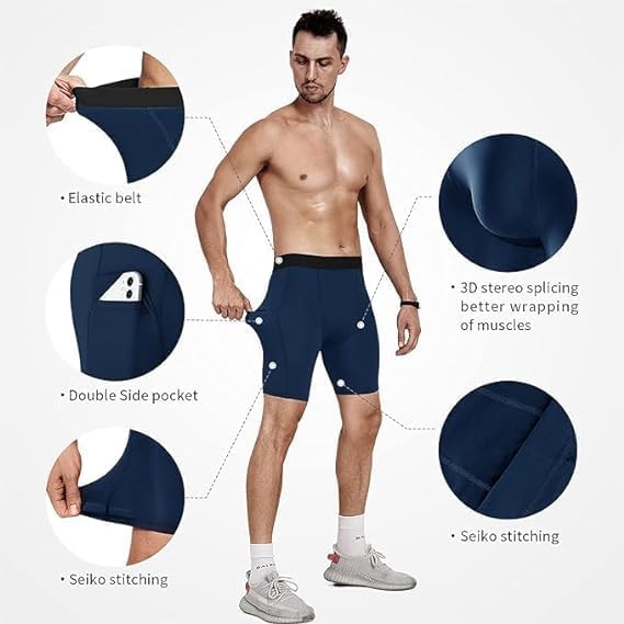 Men Compression Shorts Dry Cool Sports (Navy)