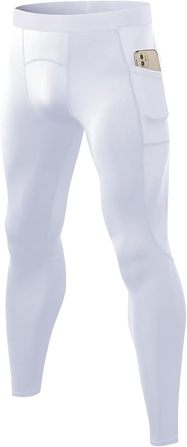 Men Compression Pants Leggings Dry Cool Sports (White)