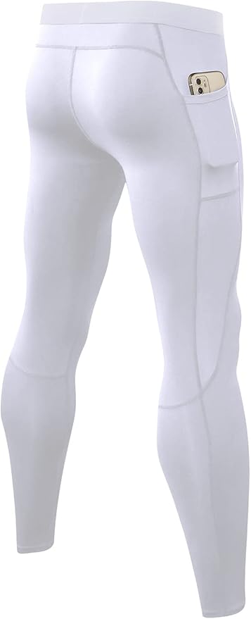 Men Compression Pants Leggings Dry Cool Sports (White)