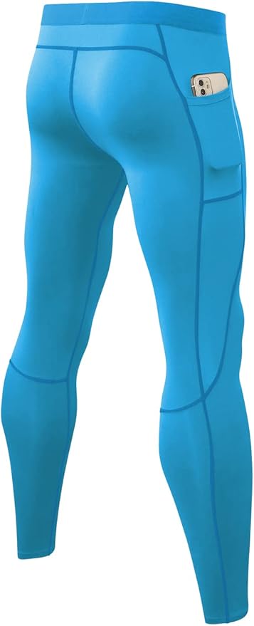 Men Compression Pants Leggings Dry Cool Sports (Light Blue)