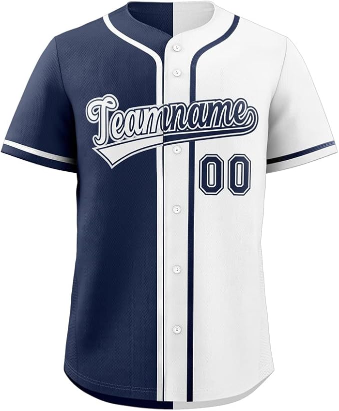 Custom Baseball Full button Top Jersey White/Navy