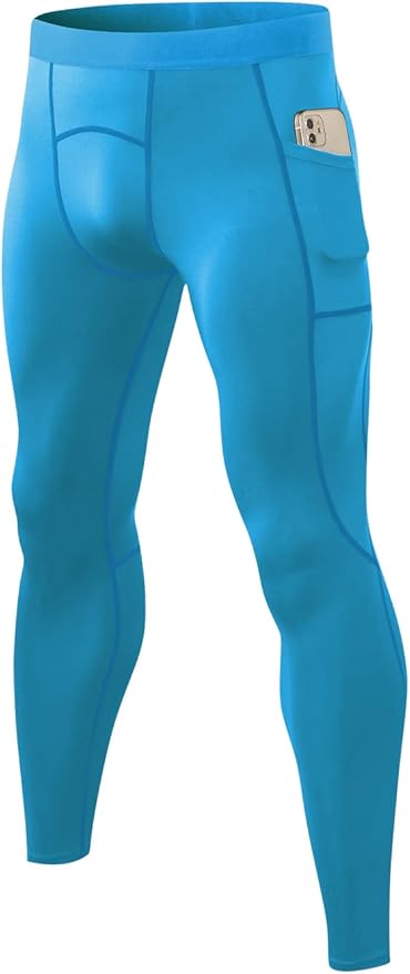 Men Compression Pants Leggings Dry Cool Sports (Light Blue)