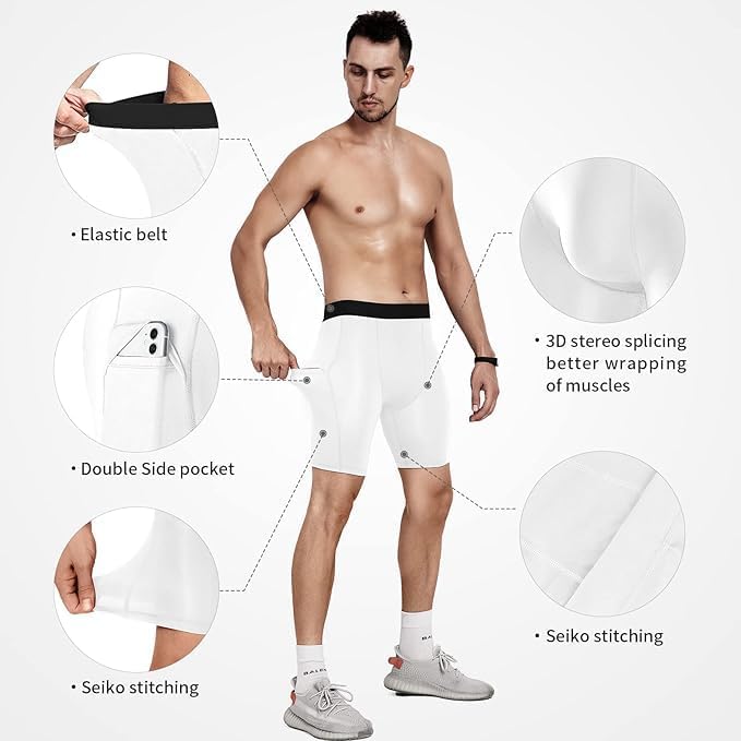 Men Compression Shorts Dry Cool Sports (White)