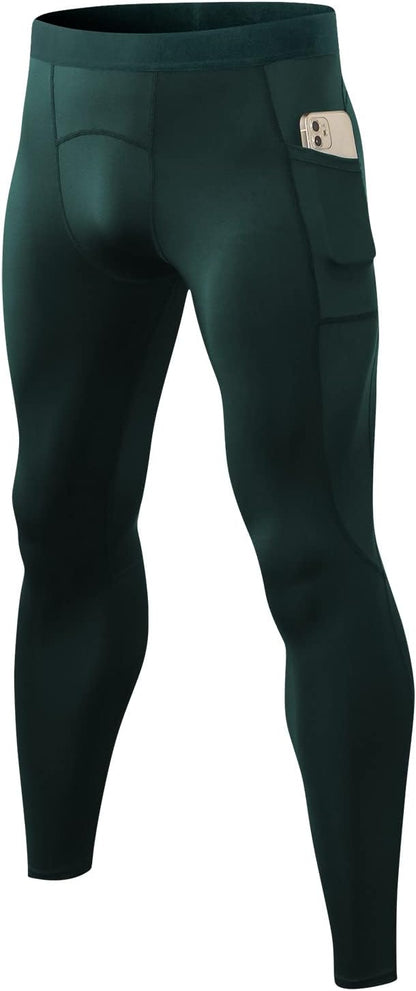 Men Compression Pants Leggings Dry Cool Sports (Dark Green)