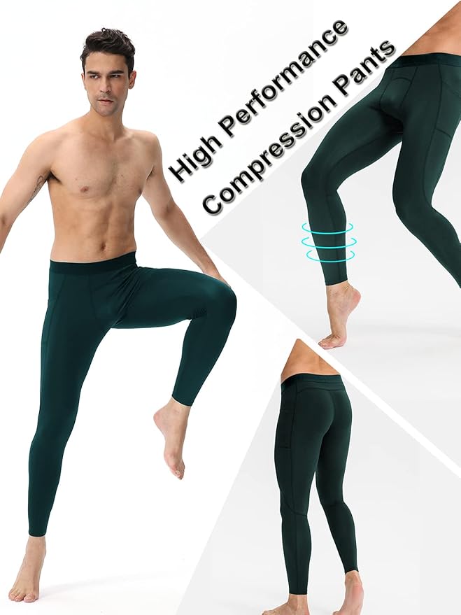 Men Compression Pants Leggings Dry Cool Sports (Dark Green)