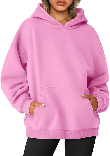 Custom Womens Oversized Sweatshirts Fleece Hoodies Long Sleeve Shirts (Pink)