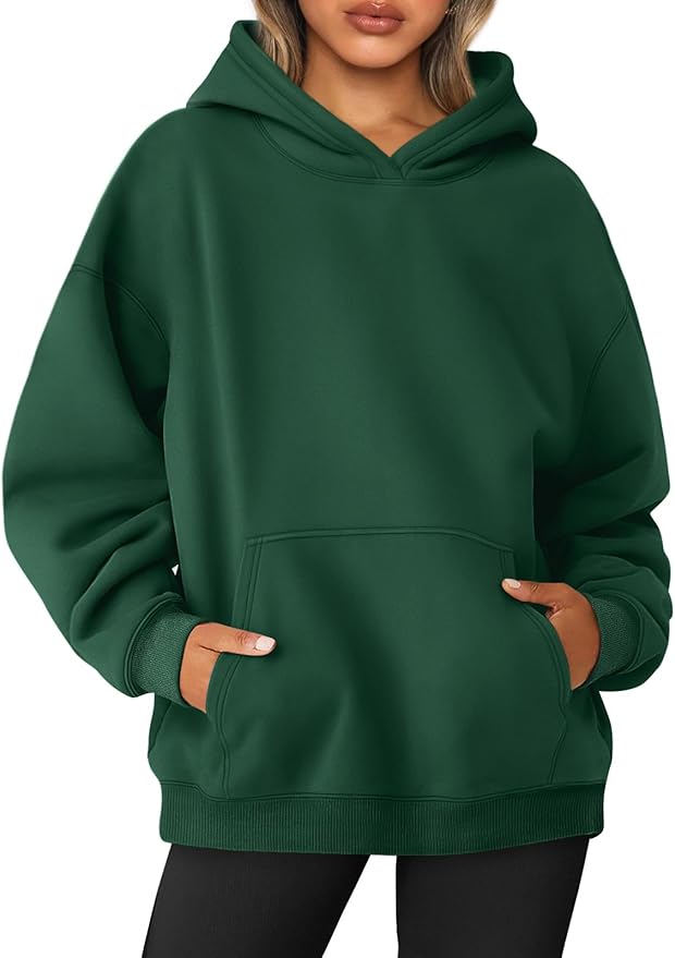 Custom Womens Oversized Sweatshirts Fleece Hoodies Long Sleeve Shirts (Dark Green)