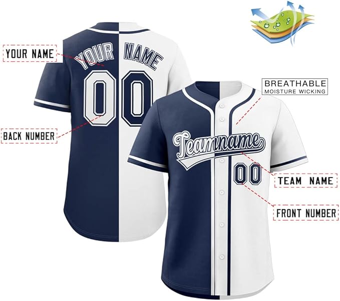 Custom Baseball Full button Top Jersey White/Navy