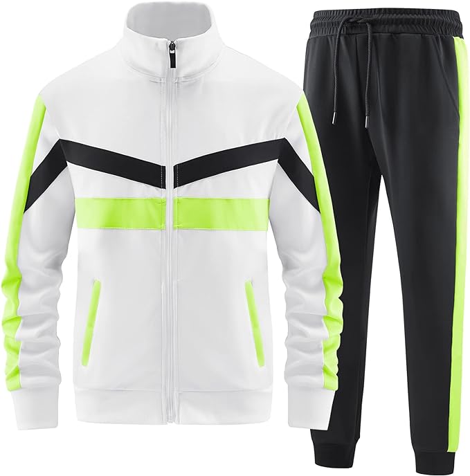 Custom Track Suit For Men White/Lime Green