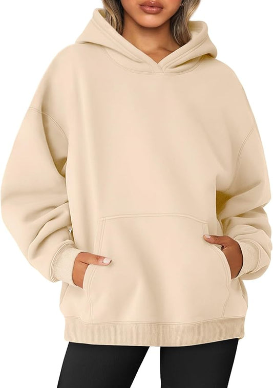 Custom Womens Oversized Sweatshirts Fleece Hoodies Long Sleeve Shirts (Apricot)