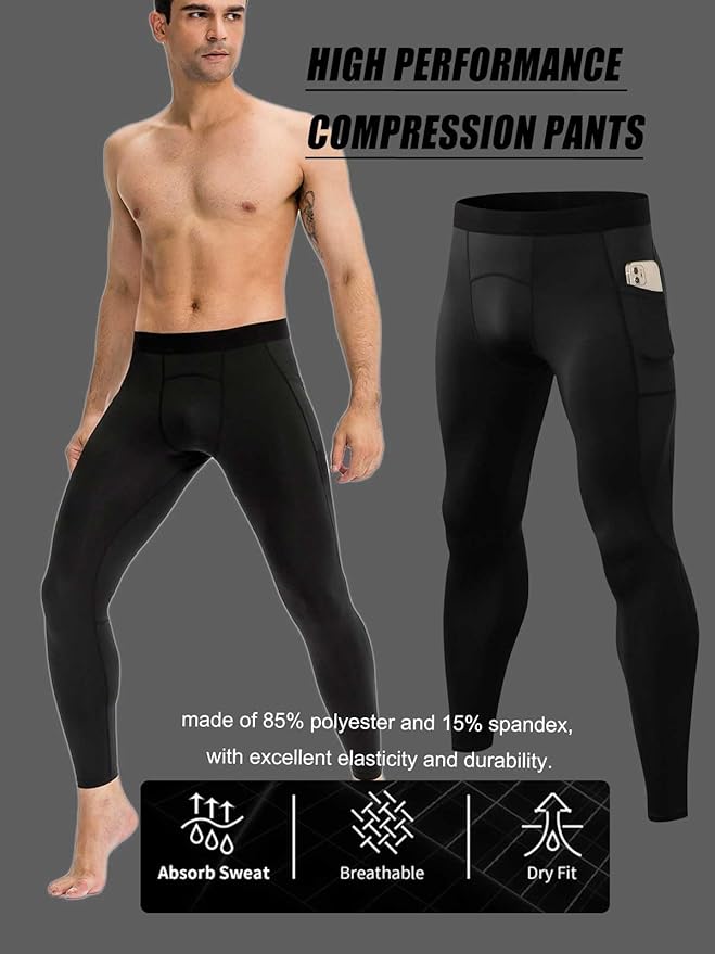 Men Compression Pants Leggings Dry Cool Sports (Black)