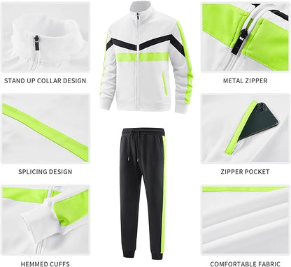 Custom Track Suit For Men White/Lime Green