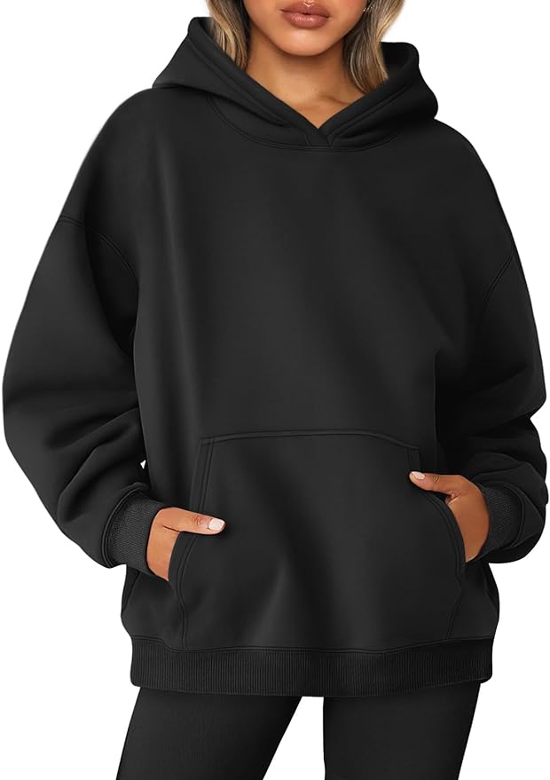 Custom Womens Oversized Sweatshirts Fleece Hoodies Long Sleeve Shirts (Black)