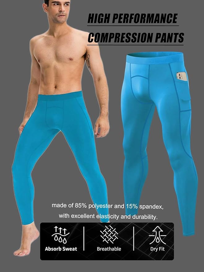 Men Compression Pants Leggings Dry Cool Sports (Light Blue)