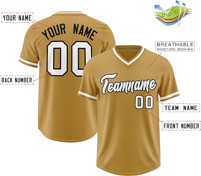 Custom Baseball V-Neck Top Jersey Old Gold