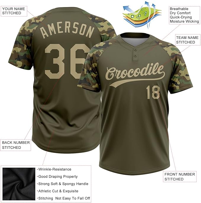 Custom Baseball Two button Top Army Green