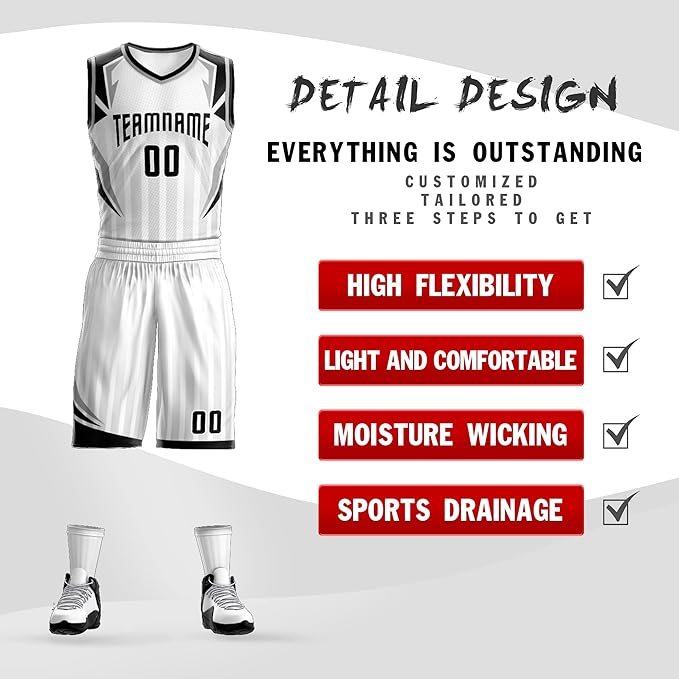 Custom White and Black Basketball Uniform - Personalized Team Gear