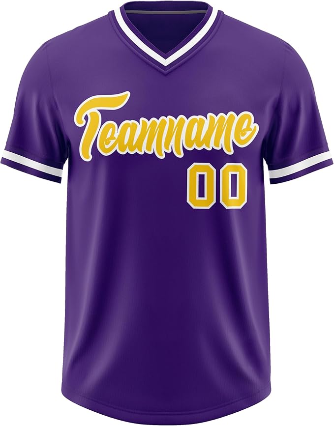 Custom Baseball V-Neck Top Jersey Purple/Yellow-white