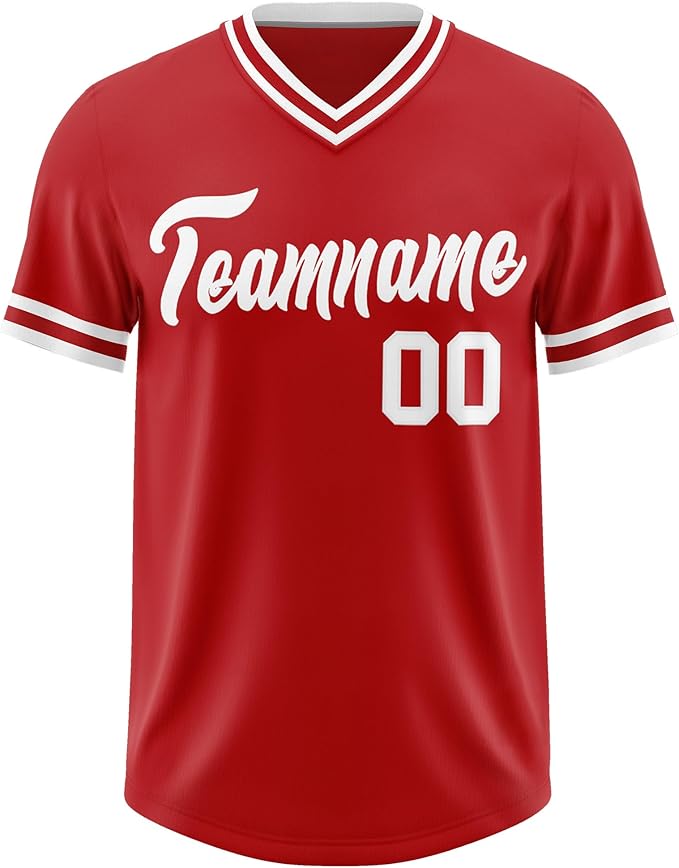 Custom Baseball V-Neck Top Jersey Red/White