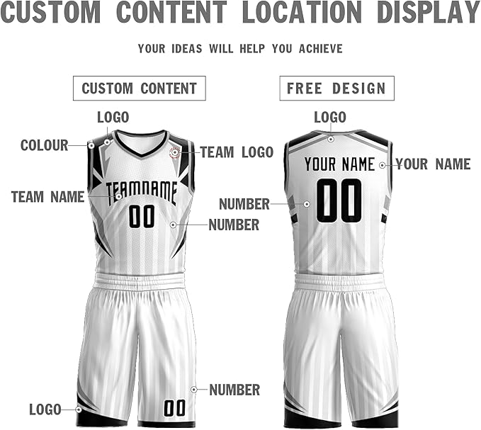 Custom White and Black Basketball Uniform - Personalized Team Gear