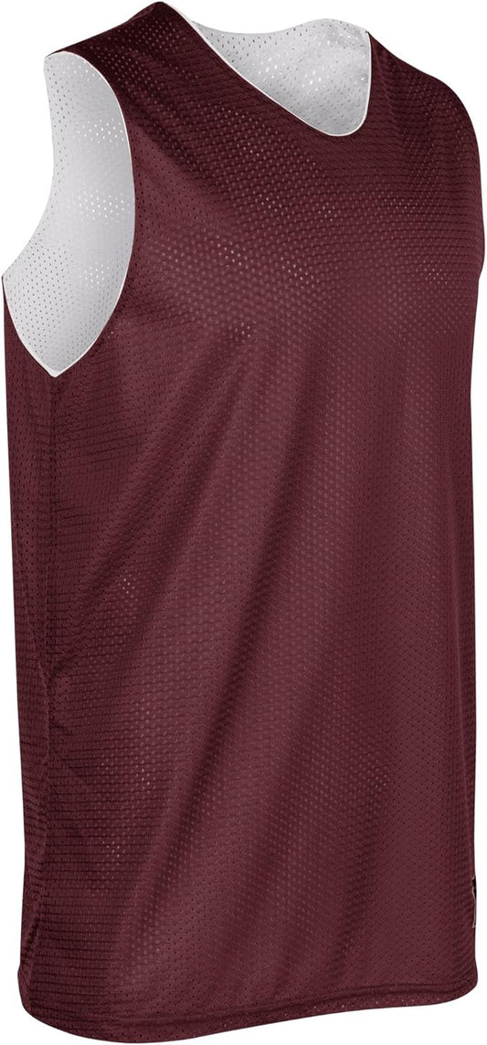 Custom Reversible Basketball Practice Jersey - Mesh & Interlock Fabric White and Maroon