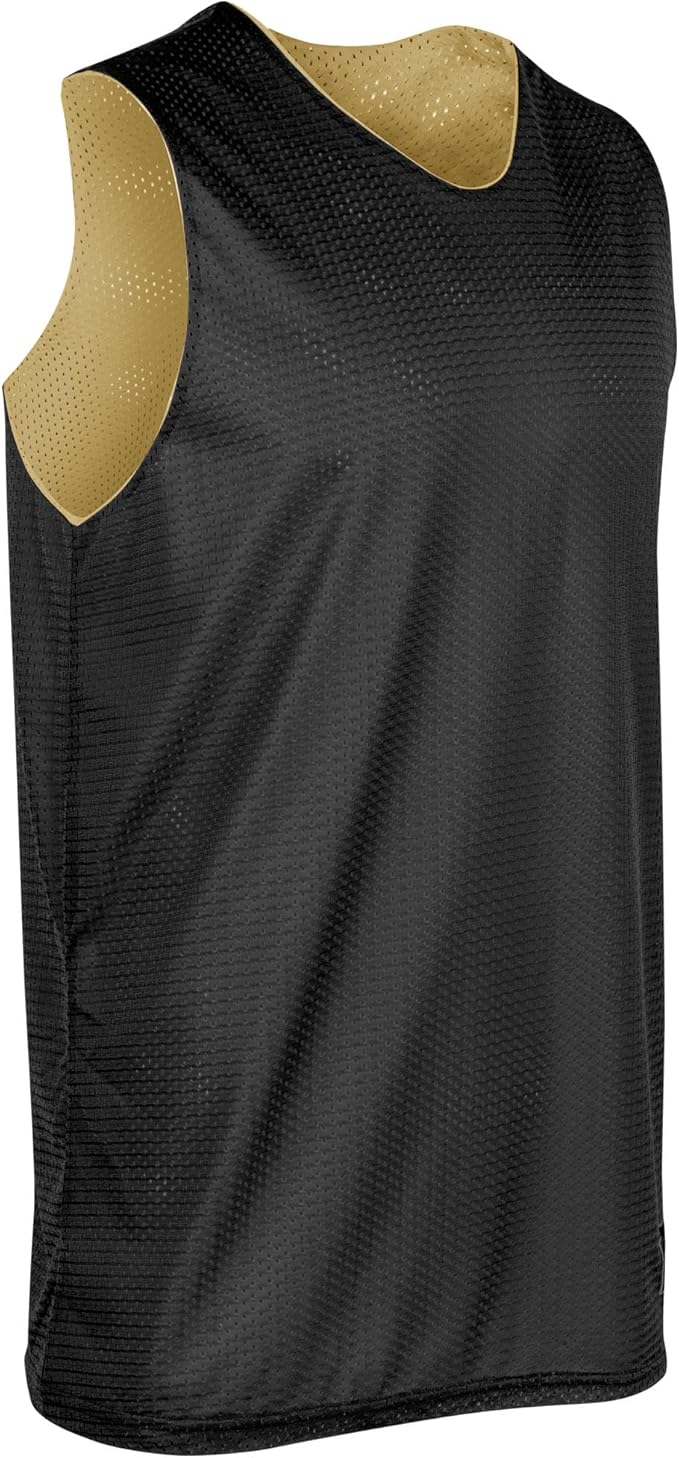 Custom Reversible Basketball Practice Jersey - Mesh & Interlock Fabric Black and Yellow