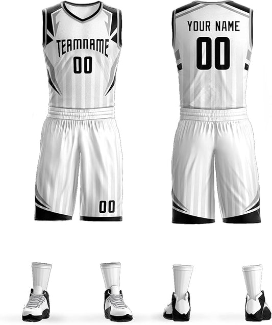 Custom White and Black Basketball Uniform - Personalized Team Gear