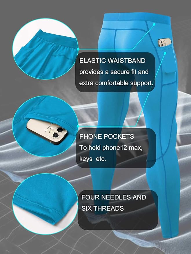 Men Compression Pants Leggings Dry Cool Sports (Light Blue)