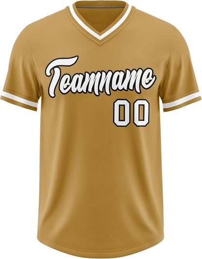 Custom Baseball V-Neck Top Jersey Old Gold