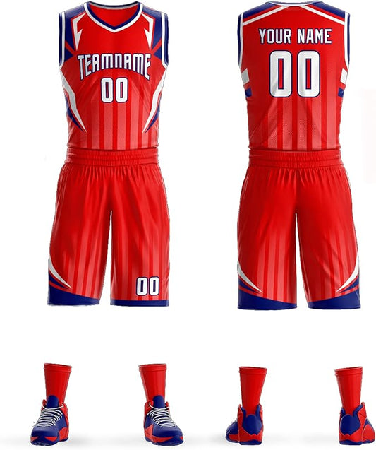 Custom Red Navy And White Basketball Uniform - Personalized Team Gear