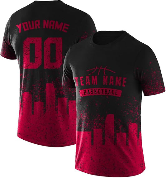 Custom Basketball Red and Black Performance T-Shirt