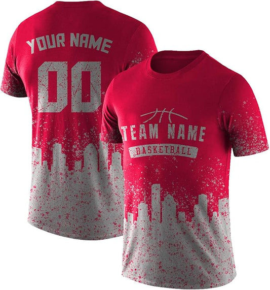 Custom Basketball Red and Gray Performance T-Shirt