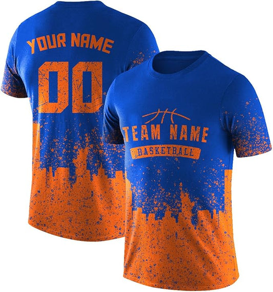 Custom Basketball Blue and Orange Performance T-Shirt