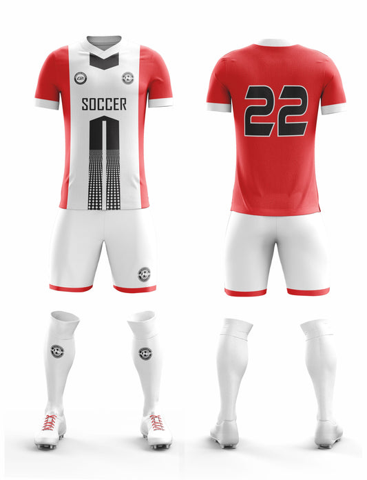 CUSTOM RED & WHITE THUNDER SOCCER UNIFORM