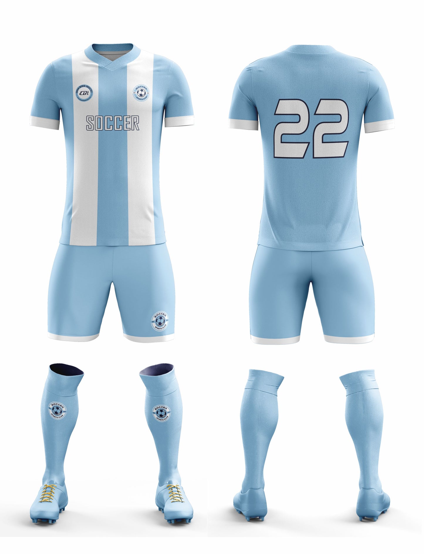 CUSTOMIZED BLUE & WHITE THUNDER SOCCER UNIFORM