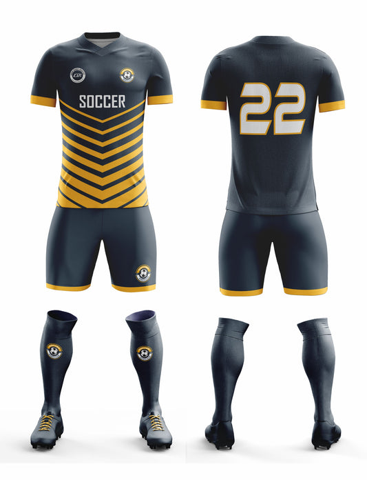 CUSTOMIZED BLACK & YELLOW THUNDER SOCCER UNIFORM