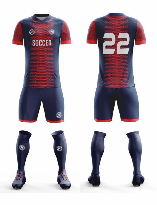 CUSTOMIZED BLUE & RED THUNDER SOCCER UNIFORM